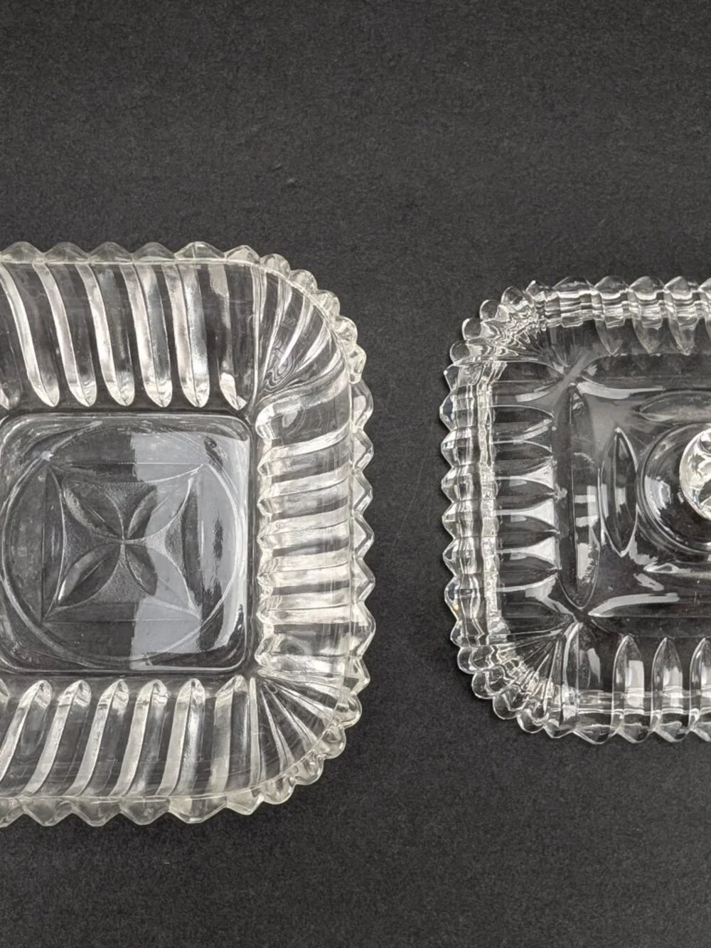 Vintage Anchor Hocking Square Clear Cut Glass Candy Nut Dish with Lid 6.5